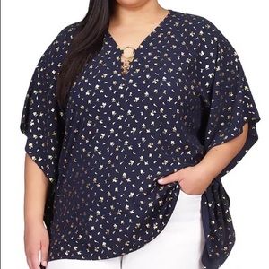 Michael Michael Kors Plus Size Metallic-Print Satin Crepe Ring Detail